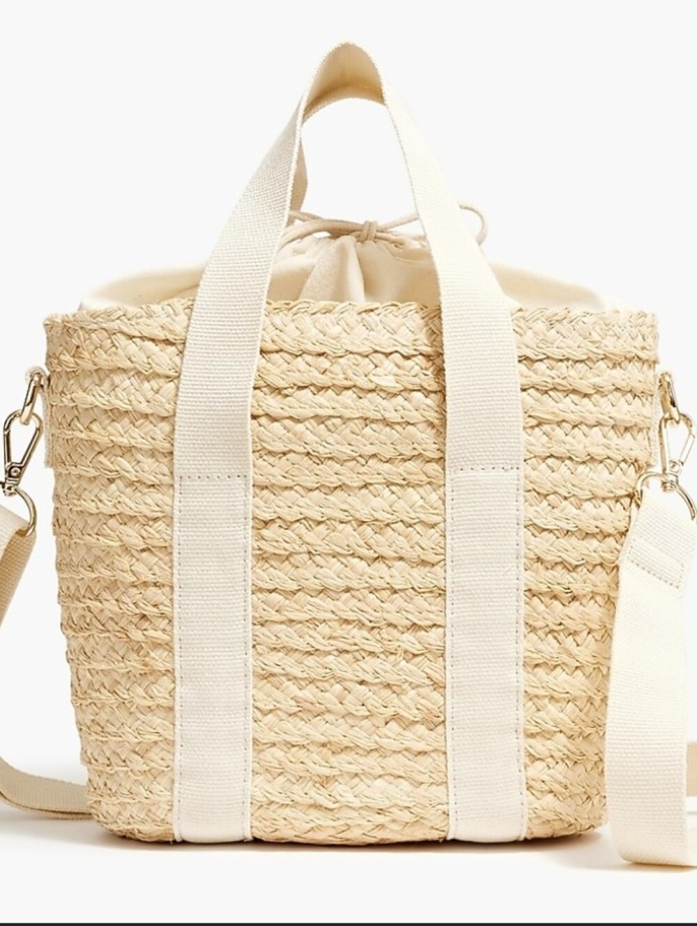 J Crew Natural Straw Tote Bag with Cream Canvas Straps